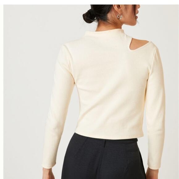 By Anthropologie Women’s Asymmetrical Cutout Ribbed Knit Mockneck Ivory Sweater - Picture 6 of 12